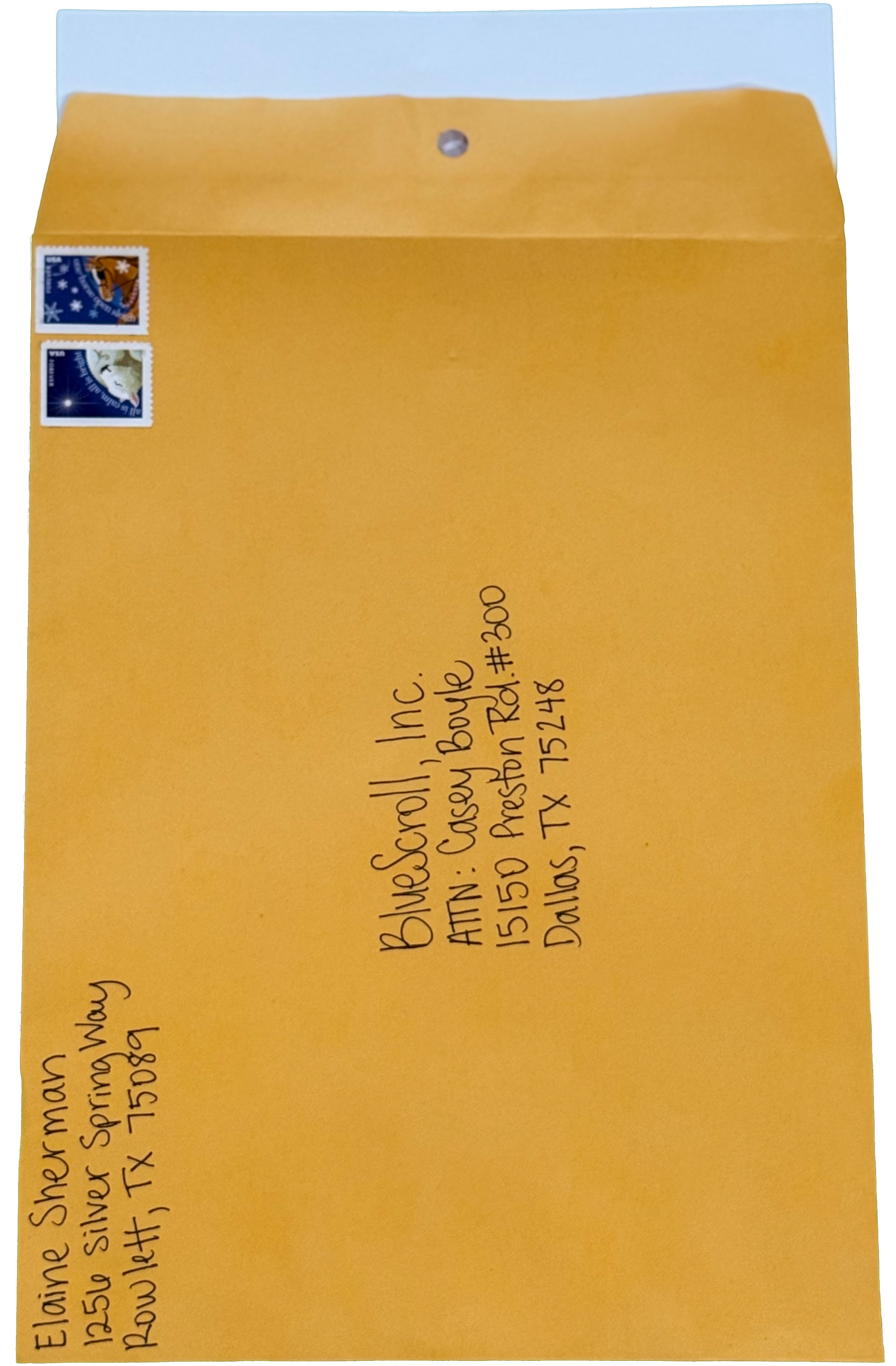 Physical application with stamps ready to mail